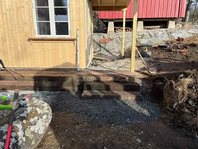 Inngangsparti, mur og terrasse, Hvitsten